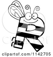Cartoon Clipart Of A Black And White Letter R Bug Vector Outlined Coloring Page