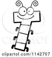 Cartoon Clipart Of A Black And White Letter T Bug Vector Outlined Coloring Page