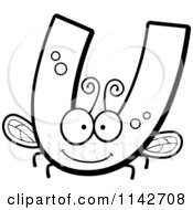 Cartoon Clipart Of A Black And White Letter U Bug Vector Outlined Coloring Page
