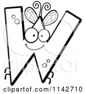 Cartoon Clipart Of A Black And White Letter W Bug Vector Outlined Coloring Page