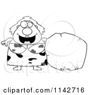 Poster, Art Print Of Black And White Plump Cave Woman With A Boulder