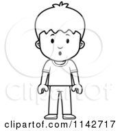 Cartoon Clipart Of A Black And White School Boy With A Scared Expression Vector Outlined Coloring Page