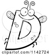 Cartoon Clipart Of A Black And White Letter D Bug Vector Outlined Coloring Page