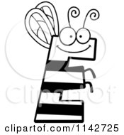 Cartoon Clipart Of A Black And White Letter E Bug Vector Outlined Coloring Page