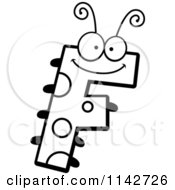 Cartoon Clipart Of A Black And White Letter F Bug Vector Outlined Coloring Page