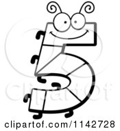 Cartoon Clipart Of A Black And White Bug Number 5 Vector Outlined Coloring Page