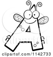 Cartoon Clipart Of A Black And White Letter A Bug Vector Outlined Coloring Page