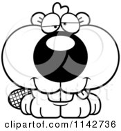 Cartoon Clipart Of A Black And White Cute Dumb Beaver Vector Outlined Coloring Page