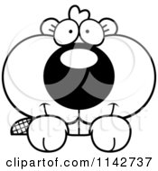 Cartoon Clipart Of A Black And White Cute Beaver Looking Over A Surface Vector Outlined Coloring Page