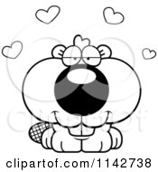 Cartoon Clipart Of A Black And White Loving Beaver Vector Outlined Coloring Page