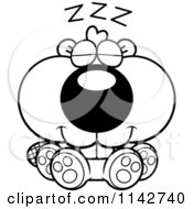 Cartoon Clipart Of A Black And White Cute Beaver Sleeping Vector Outlined Coloring Page