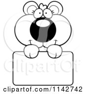 Poster, Art Print Of Black And White Cute Bear Cub Holding A Sign