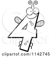 Cartoon Clipart Of A Black And White Bug Number 4 Vector Outlined Coloring Page