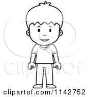 Cartoon Clipart Of A Black And White School Boy Standing Vector Outlined Coloring Page
