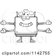 Cartoon Clipart Of A Black And White Loving Box Robot Vector Outlined Coloring Page by Cory Thoman