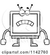 Cartoon Clipart Of A Black And White Sad Screen Robot Vector Outlined Coloring Page by Cory Thoman