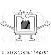 Cartoon Clipart Of A Black And White Scared Screen Robot Vector Outlined Coloring Page by Cory Thoman