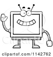 Cartoon Clipart Of A Black And White Waving Screen Robot Vector Outlined Coloring Page