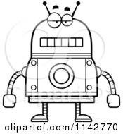 Cartoon Clipart Of A Black And White Bored Robot Vector Outlined Coloring Page