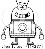 Cartoon Clipart Of A Black And White Drunk Robot Vector Outlined Coloring Page