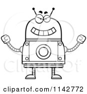Cartoon Clipart Of A Black And White Evil Robot Vector Outlined Coloring Page