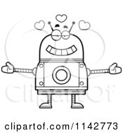 Cartoon Clipart Of A Black And White Loving Robot Vector Outlined Coloring Page