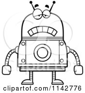 Cartoon Clipart Of A Black And White Sad Robot Vector Outlined Coloring Page