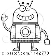 Cartoon Clipart Of A Black And White Waving Robot Vector Outlined Coloring Page