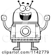 Poster, Art Print Of Black And White Cheering Robot
