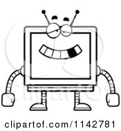 Cartoon Clipart Of A Black And White Dumb Screen Robot Vector Outlined Coloring Page by Cory Thoman