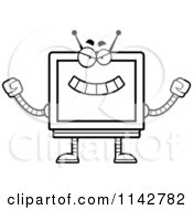 Cartoon Clipart Of A Black And White Evil Screen Robot Vector Outlined Coloring Page