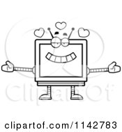 Cartoon Clipart Of A Black And White Loving Screen Robot Vector Outlined Coloring Page