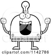Cartoon Clipart Of A Black And White Cheering Light Bulb Head Robot Vector Outlined Coloring Page by Cory Thoman