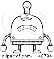 Cartoon Clipart Of A Black And White Sad Light Bulb Head Robot Vector Outlined Coloring Page