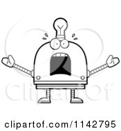 Cartoon Clipart Of A Black And White Scared Light Bulb Head Robot Vector Outlined Coloring Page