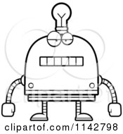 Cartoon Clipart Of A Black And White Bored Light Bulb Head Robot Vector Outlined Coloring Page