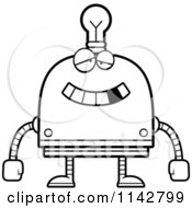 Cartoon Clipart Of A Black And White Dumb Light Bulb Head Robot Vector Outlined Coloring Page by Cory Thoman