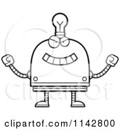 Cartoon Clipart Of A Black And White Evil Light Bulb Head Robot Vector Outlined Coloring Page
