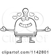 Cartoon Clipart Of A Black And White Loving Light Bulb Head Robot Vector Outlined Coloring Page by Cory Thoman