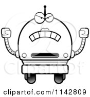 Cartoon Clipart Of A Black And White Mad Robot Girl Vector Outlined Coloring Page