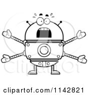 Cartoon Clipart Of A Black And White Scared Robot Vector Outlined Coloring Page