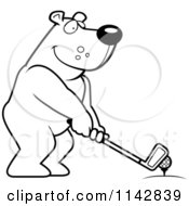 Poster, Art Print Of Black And White Golfing Bear Holding The Club Against The Ball On The Tee