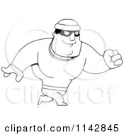 Cartoon Clipart Of A Black And White Walking Male Robber Vector Outlined Coloring Page