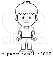 Cartoon Clipart Of A Black And White School Boy With A Mad Expression Vector Outlined Coloring Page
