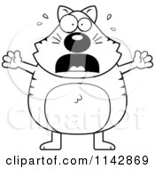 Cartoon Clipart Of A Black And White Scaredy Cat Vector Outlined Coloring Page
