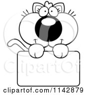 Poster, Art Print Of Black And White Cute Kitten Holding A Blank Sign