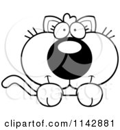 Cartoon Clipart Of A Black And White Cute Kitten Looking Over A Surface Vector Outlined Coloring Page