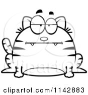 Cartoon Clipart Of A Black And White Chubby Bored Tabby Cat Vector Outlined Coloring Page