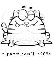 Cartoon Clipart Of A Black And White Chubby Drunk Tabby Cat Vector Outlined Coloring Page