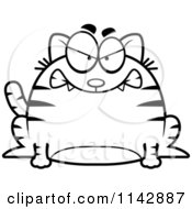 Cartoon Clipart Of A Black And White Chubby Mad Tabby Cat Vector Outlined Coloring Page